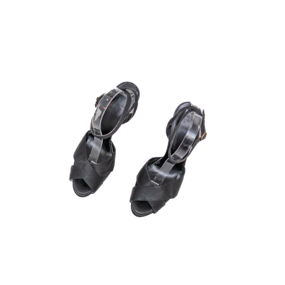 Vintage Yves Saint Laurent Black Satin Ankle Strap High Heel Sandals – Size 36.5 - Picture 5 of 9